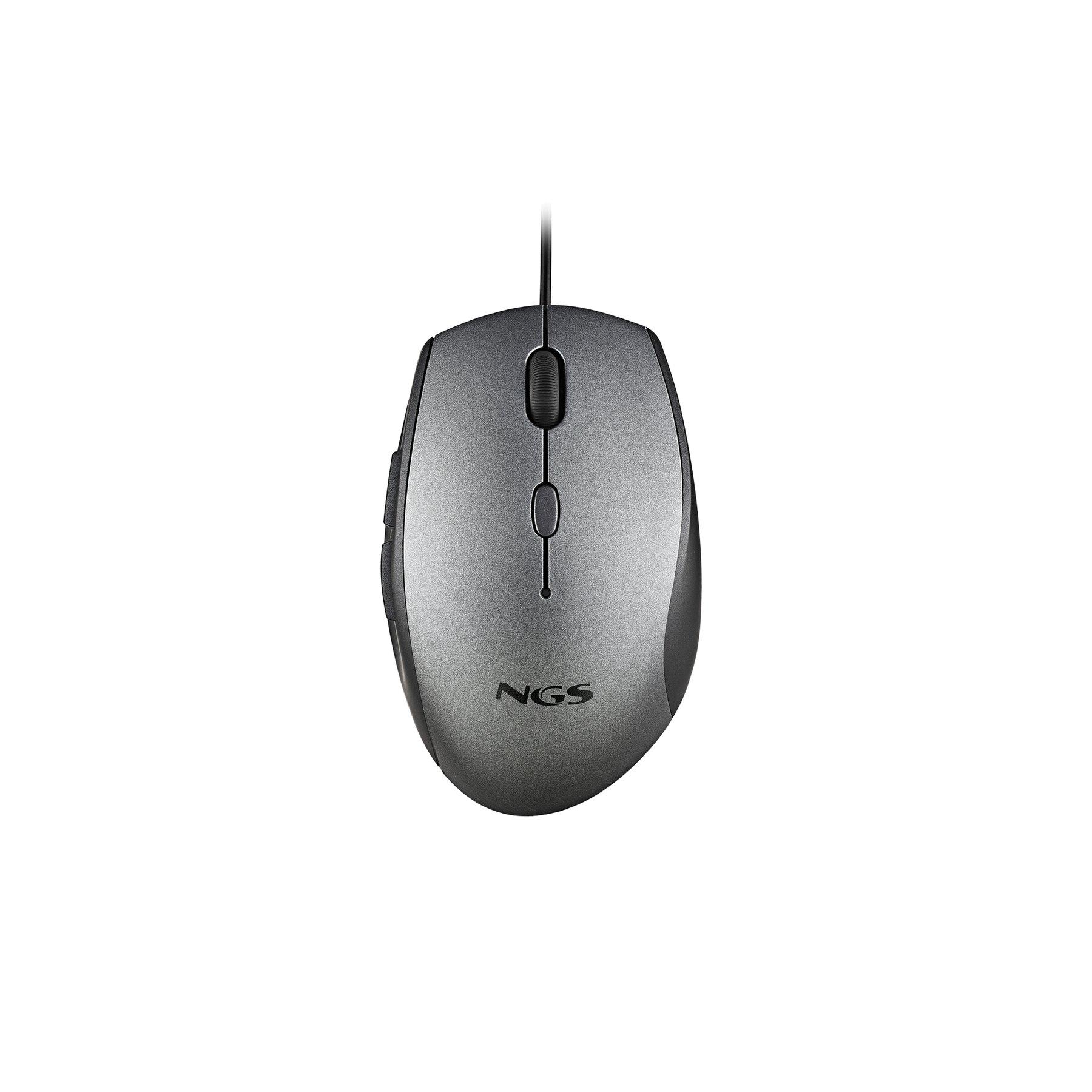 Мишка NGS Moth, с кабел, 6 бутона, USB Type-C, 1600 dpi, сива