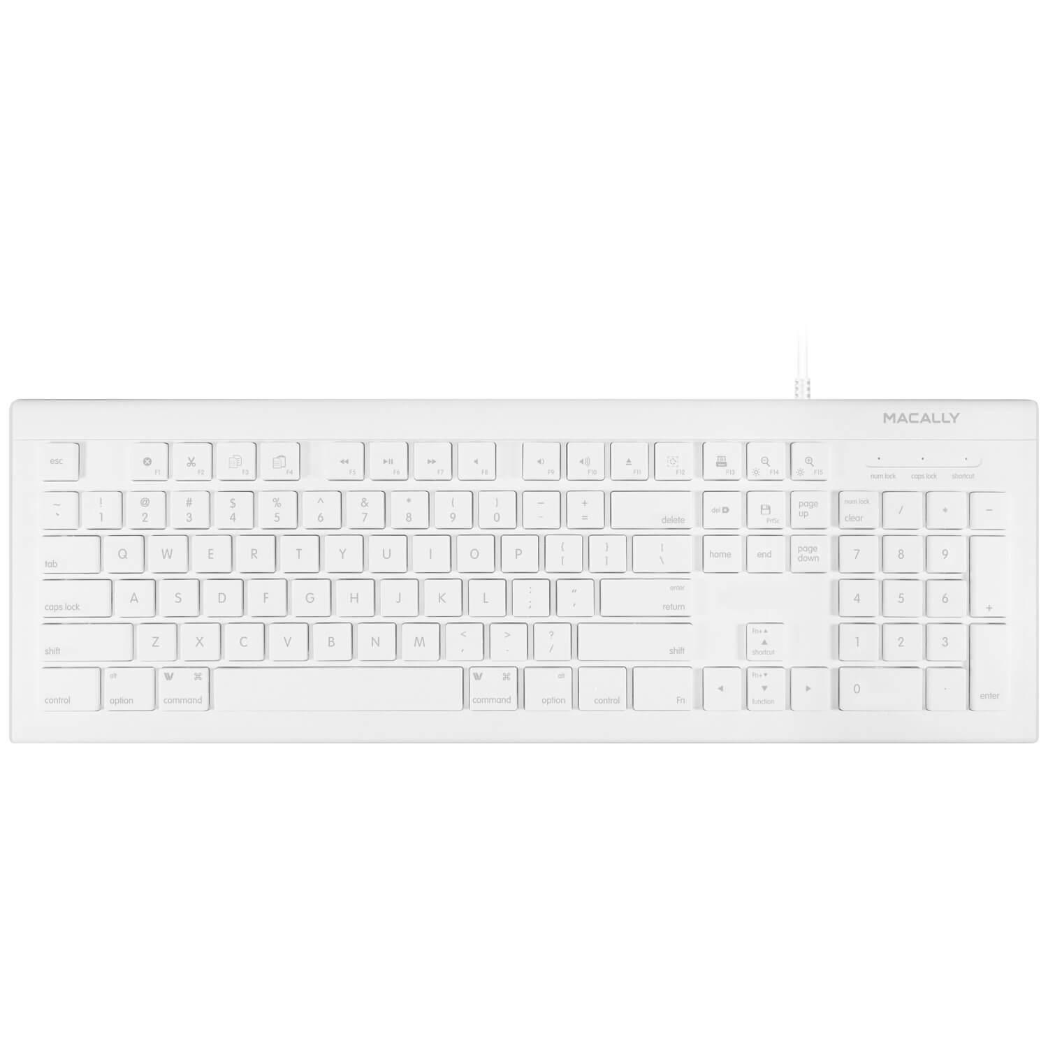 USB клавиатура оптимизирана за MacBook - Macally 104 Key Full-Size USB Keyboard with Short-Cut Keys (бял) | JAR Computers USB клавиатура оптимизирана за MacBook - Macally 104 Key Full-Size USB Keyboard with Short-Cut Keys (бял)