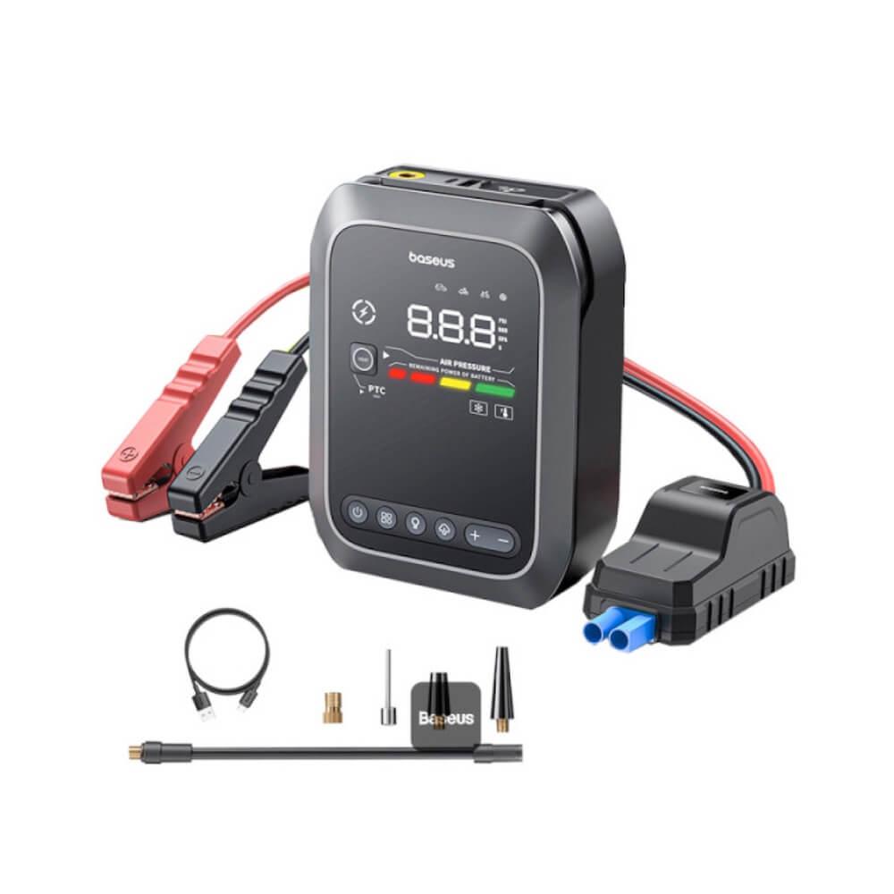 Baseus PrimeTrip Super Energy 4in1 Power Bank with Jump Starter and Compressor 7800mAh 1200A - качествена външна батерия 7800mAh, фенер, JumpStarter и компресор за автомобил (черен)