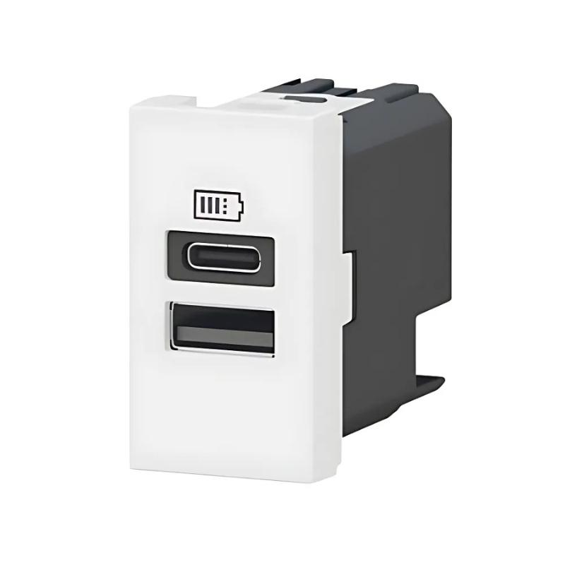 Розетка 2x USB тип A+C 15W 3A 1М Бял Mosaic | JAR Computers Розетка 2x USB тип A+C 15W 3A 1М Бял Mosaic
