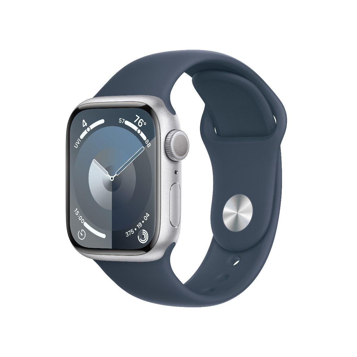 Умен часовник от Apple - Apple Watch Series 9 Cellular, 41mm Silver Aluminium Case with Blue Sport Band M/L | JAR Computers Умен часовник от Apple - Apple Watch Series 9 Cellular, 41mm Silver Aluminium Case with Blue Sport Band M/L