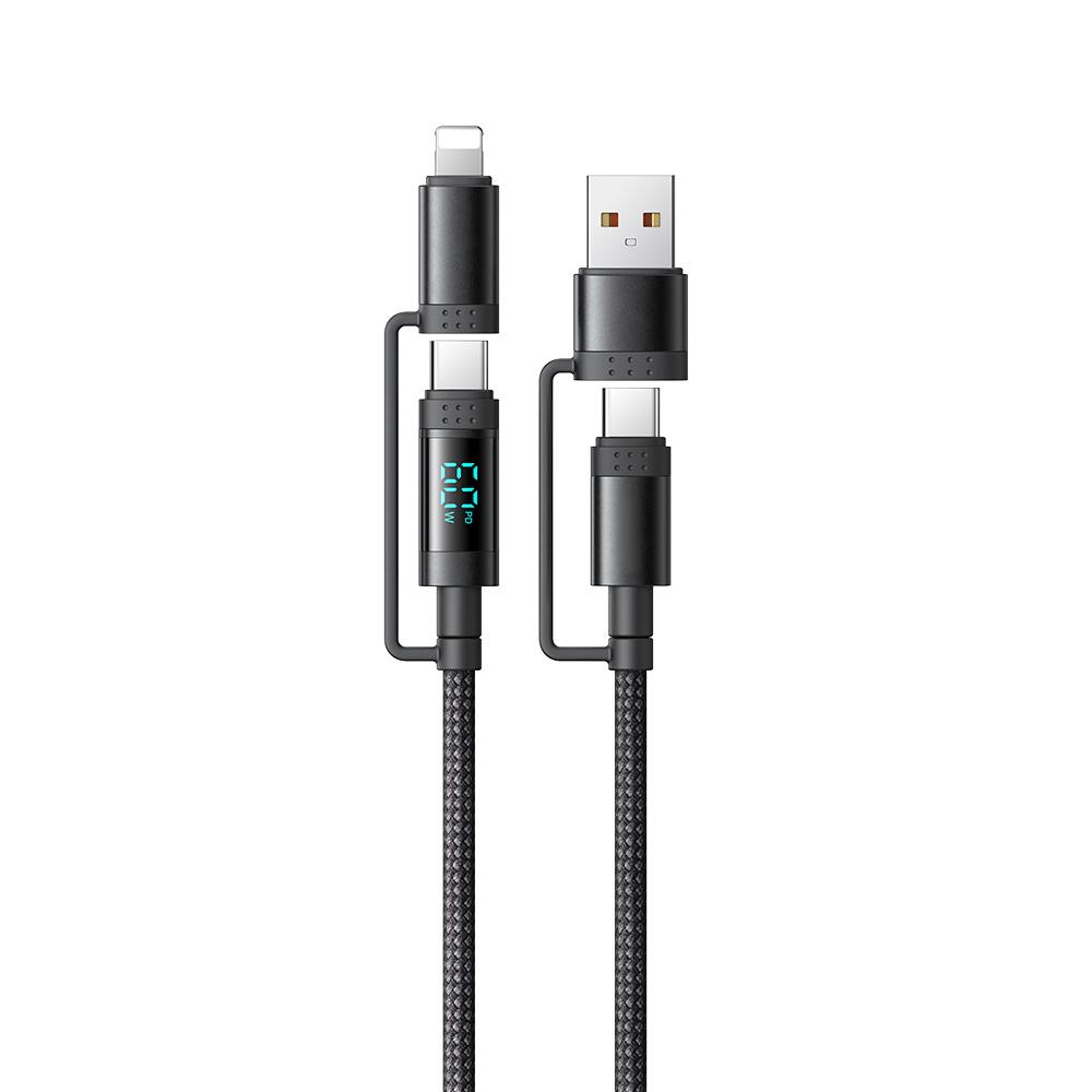 USB-C/USB-A към USB-C/Lightning кабел Xmart 4 в 1, 60W, цифров дисплей, 1.2 м, черен | JAR Computers USB-C/USB-A към USB-C/Lightning кабел Xmart 4 в 1, 60W, цифров дисплей, 1.2 м, черен