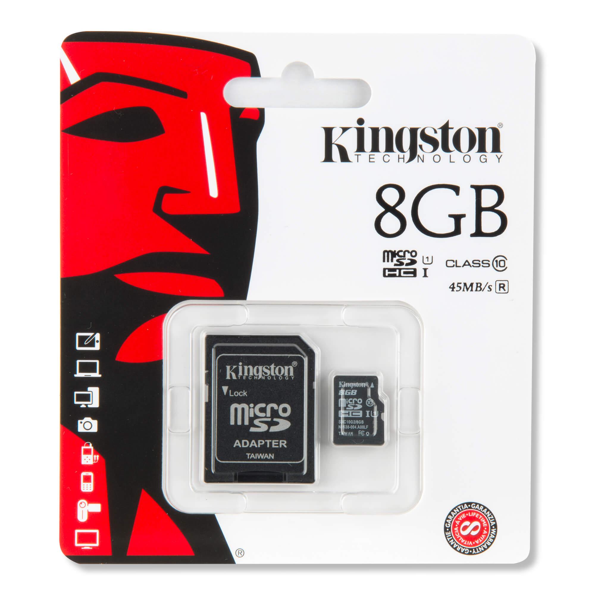 Карта памет 8GB + SD преходник - Kingston microSDHC Card 8GB, C10 (клас 10) | JAR Computers Карта памет 8GB + SD преходник - Kingston microSDHC Card 8GB, C10 (клас 10)
