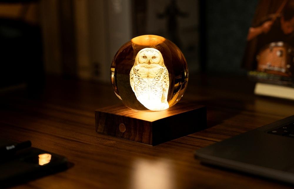 Нощна лампа Gingko Amber Crystal Light Snowy Owl
