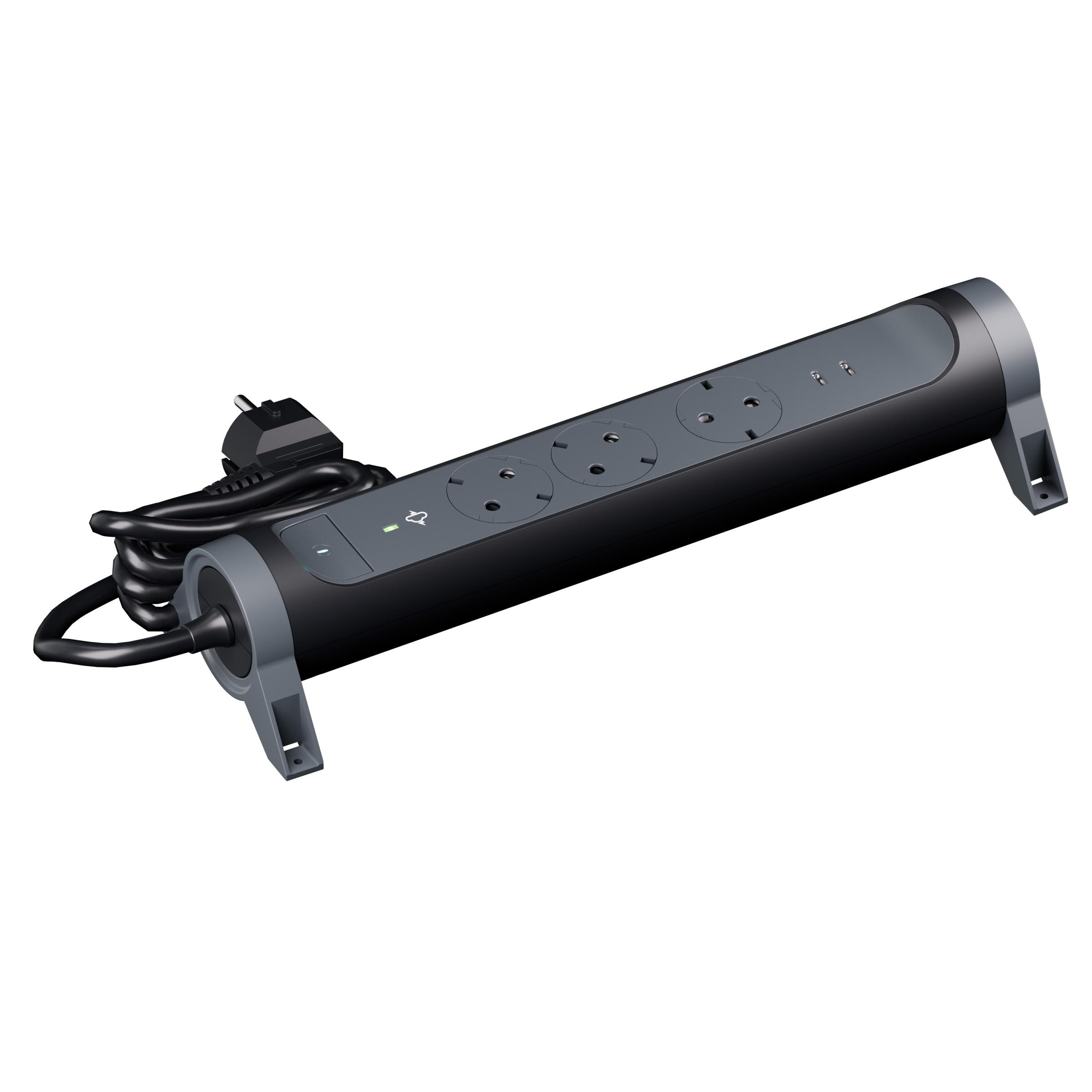 694430 Разклонител шуко 3X2P+E, USB C+C, 20W, защита, кабел 1,5 м, черно, Legrand