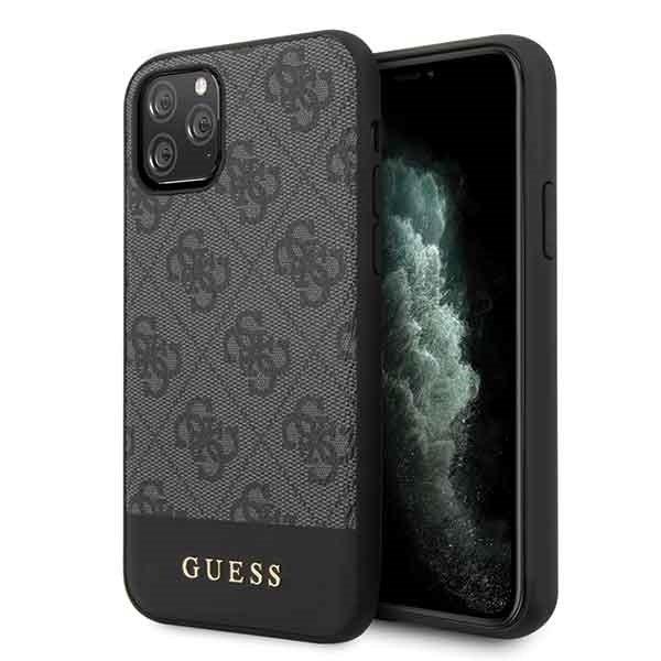 Дизайнерски кожен кейс за iPhone 11 Pro - Guess 4G Stripe Leather Hard Case (тъмносив) | JAR Computers Дизайнерски кожен кейс за iPhone 11 Pro - Guess 4G Stripe Leather Hard Case (тъмносив)