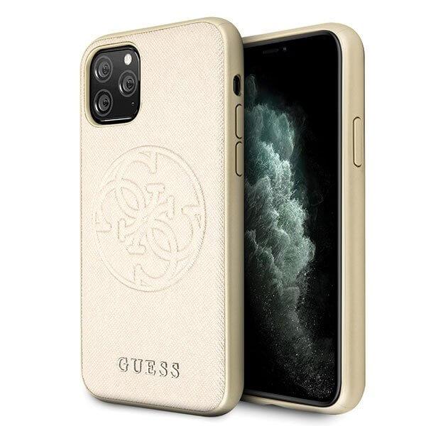 Дизайнерски кожен кейс за iPhone 11 Pro Max - Guess Saffiano 4G Circle Logo Leather Hard Case (златист) | JAR Computers Дизайнерски кожен кейс за iPhone 11 Pro Max - Guess Saffiano 4G Circle Logo Leather Hard Case (златист)