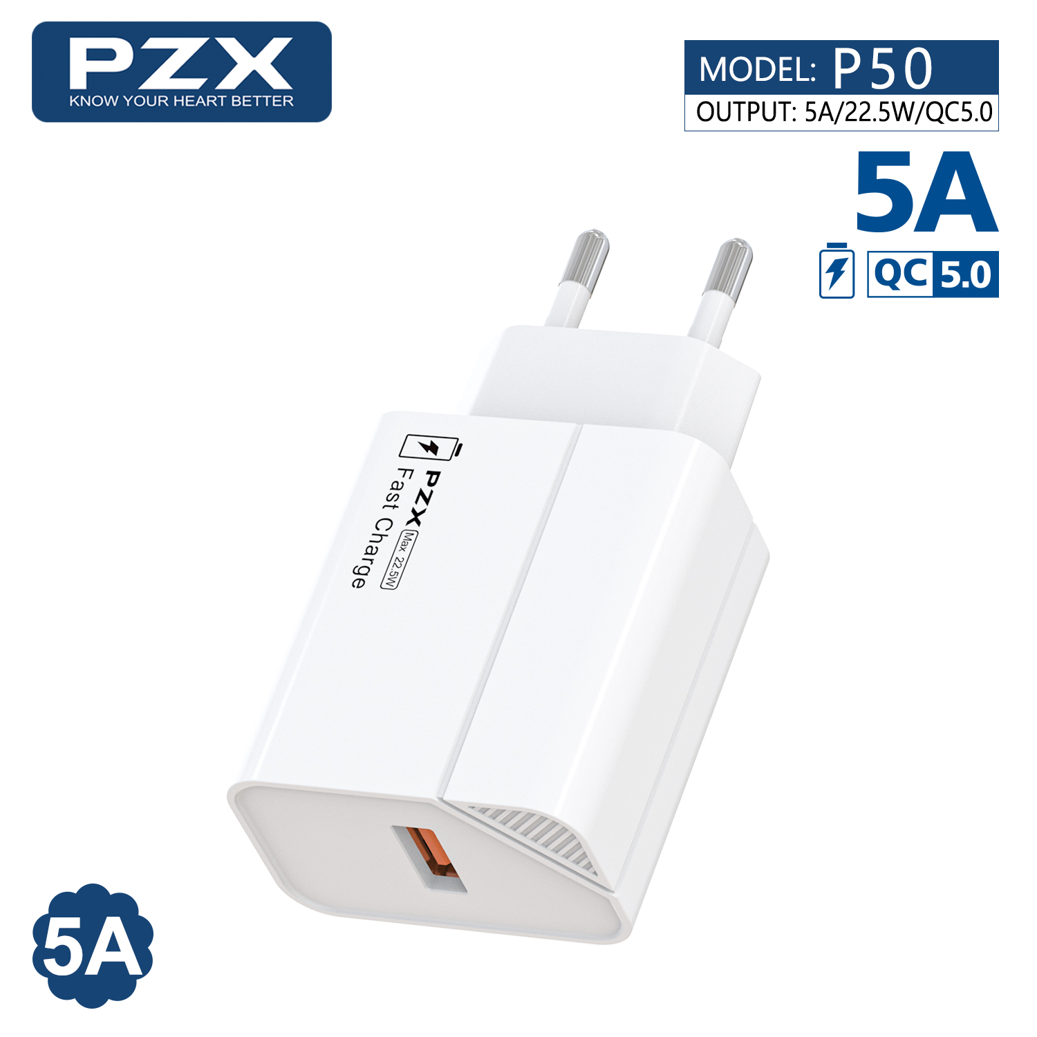 220V Зарядно USB PZX P50 QC5.0 22.5W 5V-12V