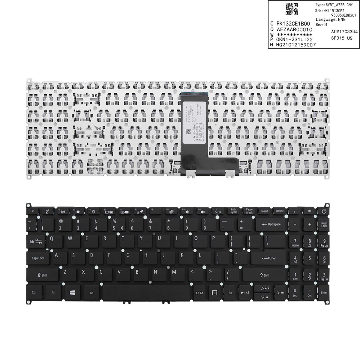 Клавиатура за Acer Aspire A315-34 A315-54 A315-55G Black Without Frame Черна Без Рамка US/UK | JAR Computers Клавиатура за Acer Aspire A315-34 A315-54 A315-55G Black Without Frame Черна Без Рамка US/UK
