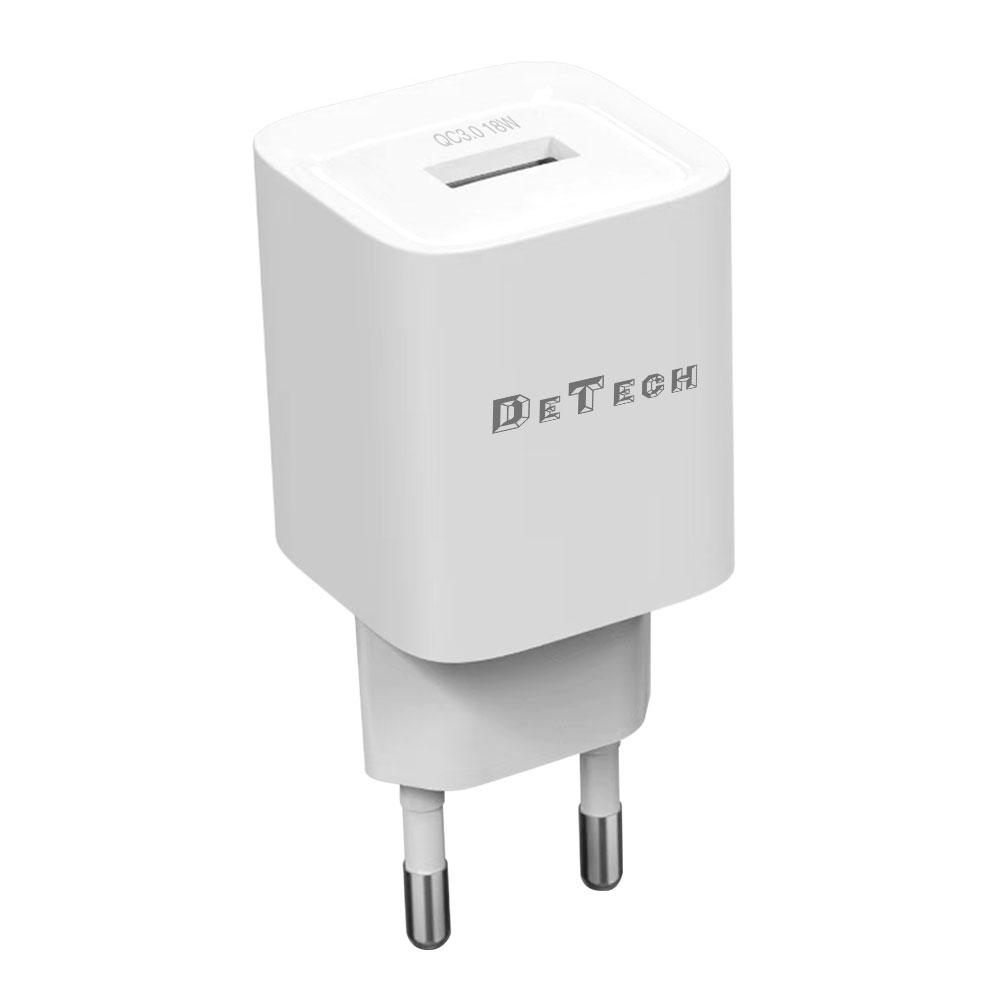 Мрежово зарядно устройство DeTech DE-62, 18W, 1 x USB F, QC, Бял - 40547 | JAR Computers Мрежово зарядно устройство DeTech DE-62, 18W, 1 x USB F, QC, Бял - 40547