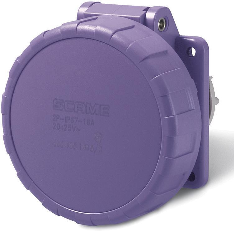 Промишлен панелен контакт 2P 16A 20-25V 55X55мм 50Hz IP67 Scame | JAR Computers Промишлен панелен контакт 2P 16A 20-25V 55X55мм 50Hz IP67 Scame