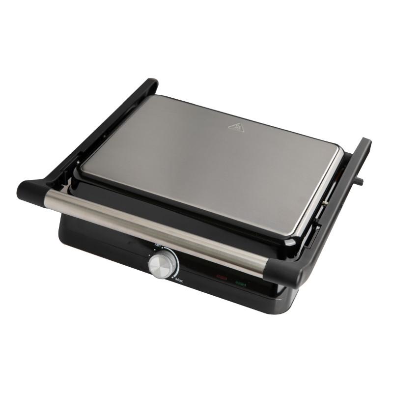 Тостер-сандвич Rosberg R51442M, 2000W, Грил, Незалепващи плочи-29х23 см, Отваряне на 180°C, Инокс/черен