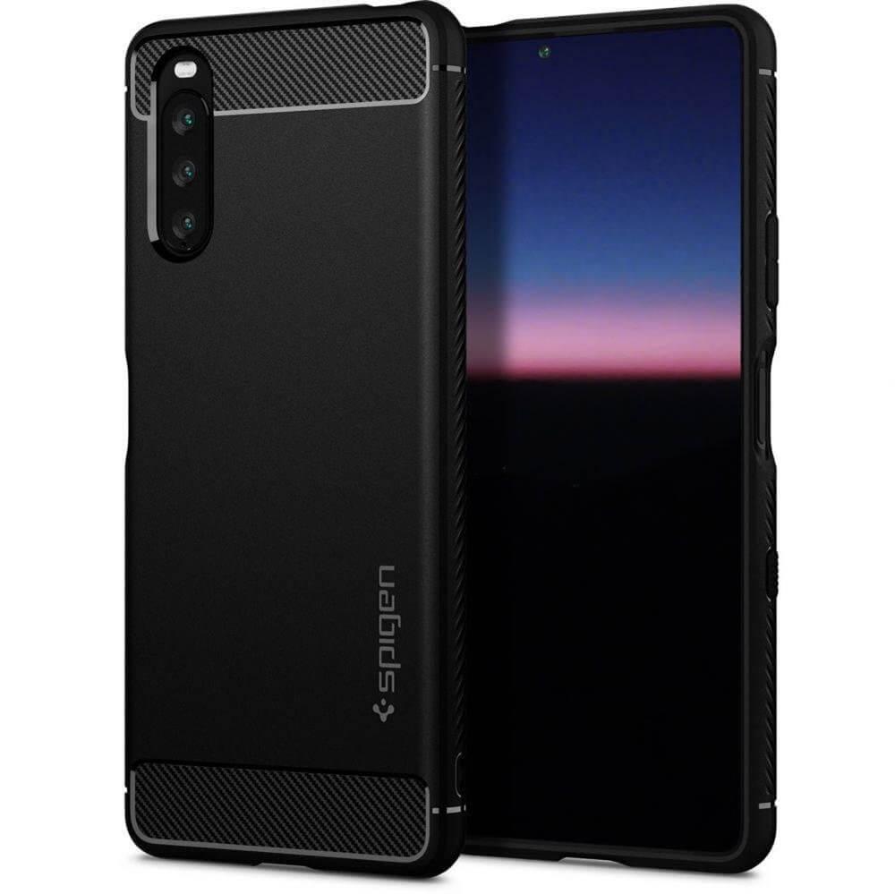 Тънък качествен силиконов (TPU) калъф за Sony Xperia 10 III (2021) - Spigen Rugged Armor Case (черен) | JAR Computers Тънък качествен силиконов (TPU) калъф за Sony Xperia 10 III (2021) - Spigen Rugged Armor Case (черен)