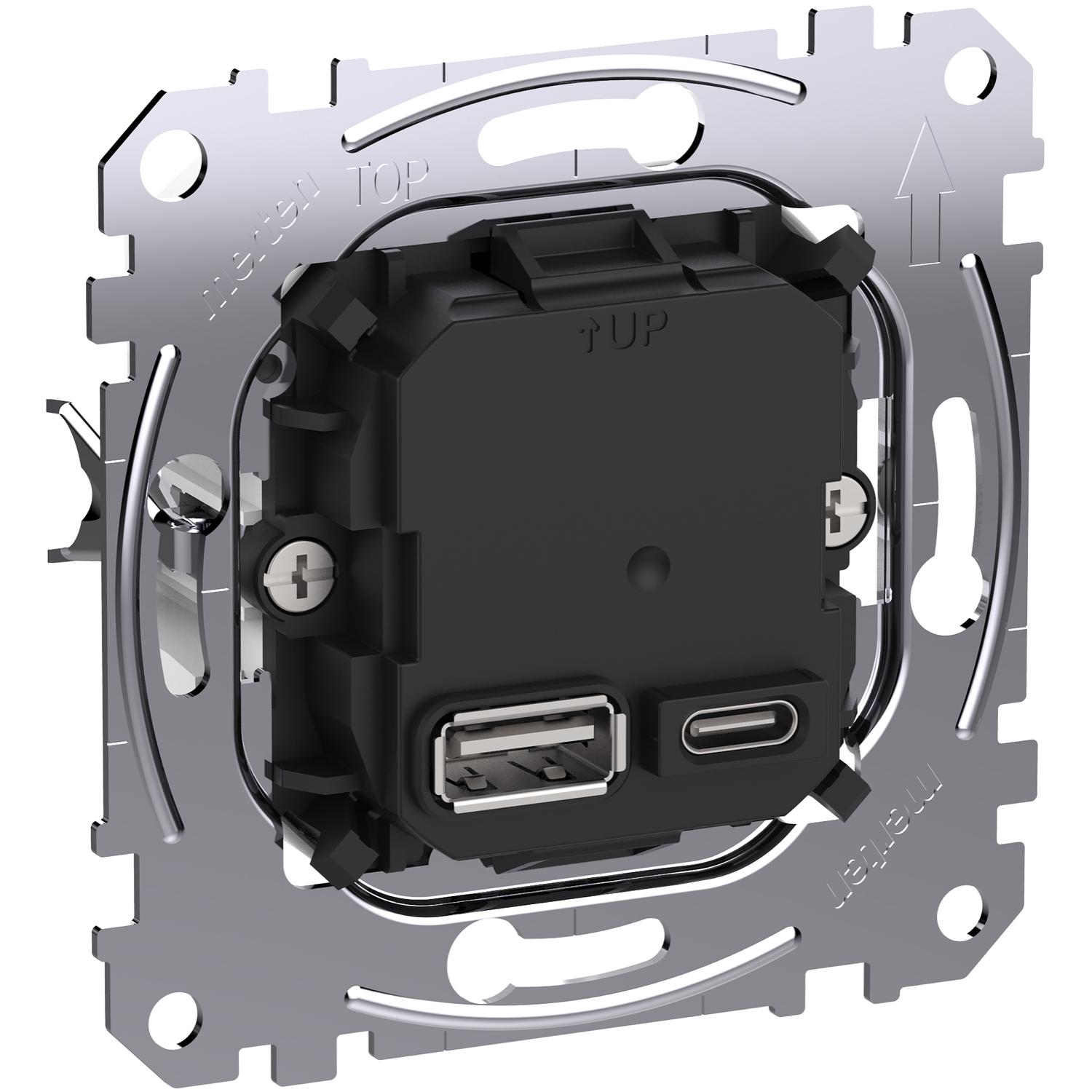 USB двойно зарядно тип A+C с технология за захранване и 45W капацитет за зареждане - SCHNEIDER ELECTRIC Merten MEG4366-0120 | JAR Computers USB двойно зарядно тип A+C с технология за захранване и 45W капацитет за зареждане - SCHNEIDER ELECTRIC Merten MEG4366-0120