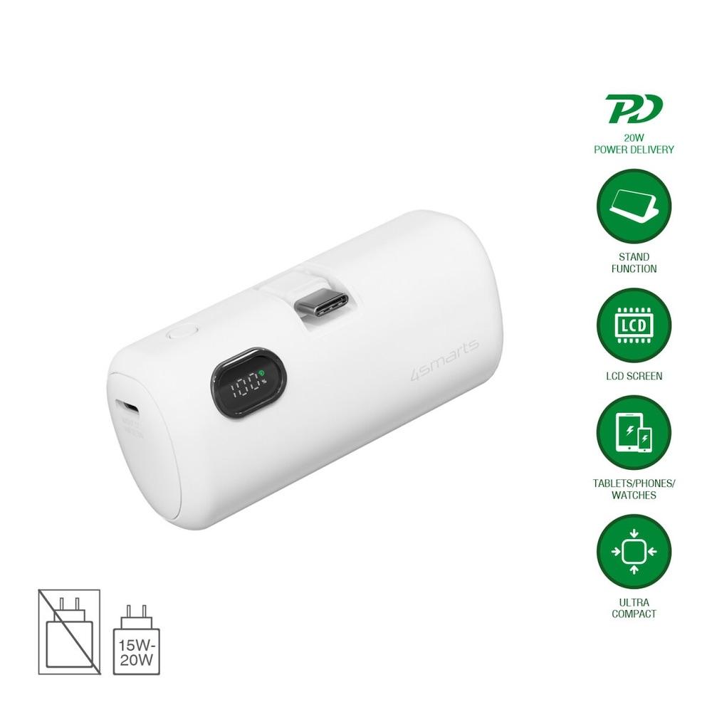 Външна батерия с USB-C конектор - 4smarts PicoFold Powerbank USB-C Connector 5000mAh 22.5W (бял) | JAR Computers Външна батерия с USB-C конектор - 4smarts PicoFold Powerbank USB-C Connector 5000mAh 22.5W (бял)