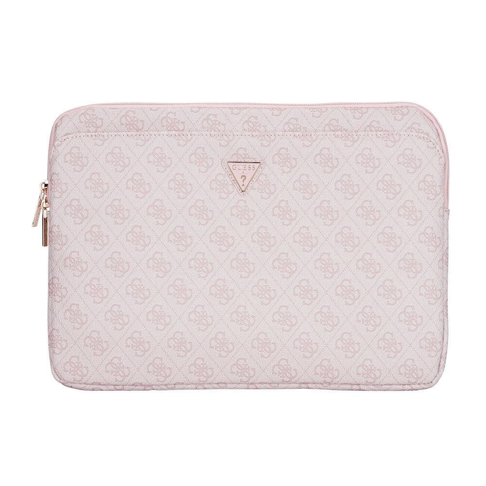 Guess PU 4G Triangle Logo Sleeve 14 - дизайнерски луксозен кожен калъф за MacBook Air 13, MacBook Pro 13, MacBook Pro 14 и лаптопи до 14 инча (розов)