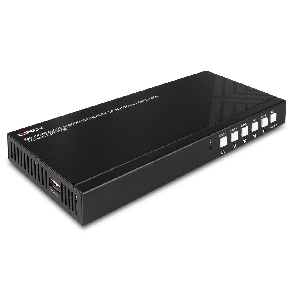 LINDY LNY-38338 :: 5-портов HDMI / DisplayPort / Type-C екстендър, Cat. 6, 70.0 м, предаващ модул