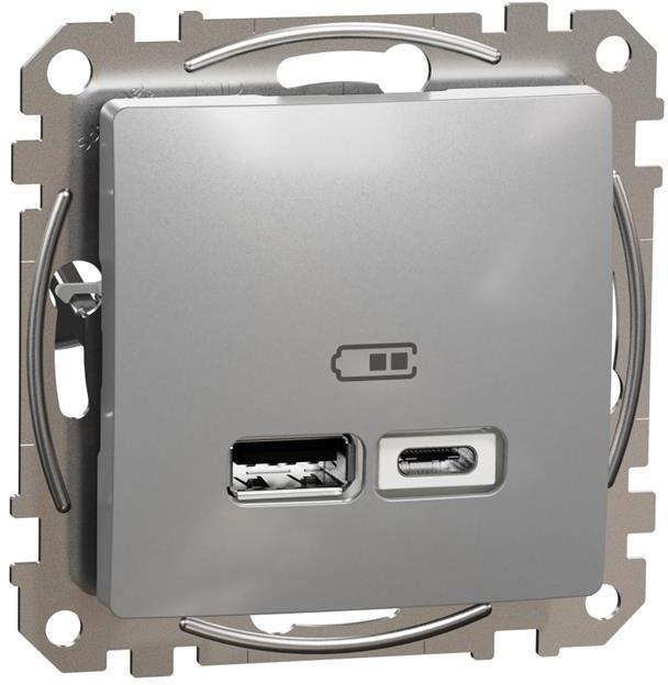 Розетка 2хUSB за зареждане тип A+C 2.4A 12W цвят Алуминий Sedna SE | JAR Computers Розетка 2хUSB за зареждане тип A+C 2.4A 12W цвят Алуминий Sedna SE