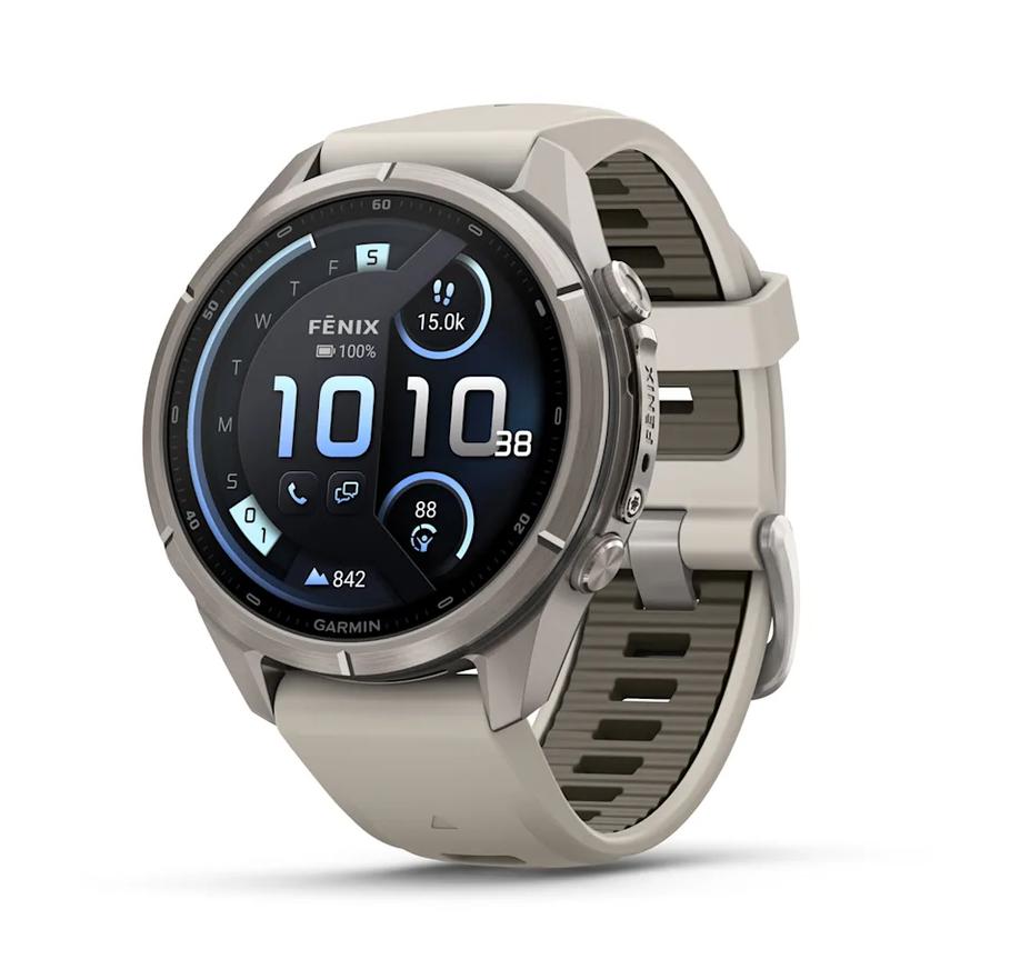 fēnix® 9 Pro, inReach® - 43 мм - Titanium с Fog Grey/Dark Sandstone sandstone силиконова каишка | JAR Computers fēnix® 9 Pro, inReach® - 43 мм - Titanium с Fog Grey/Dark Sandstone sandstone силиконова каишка