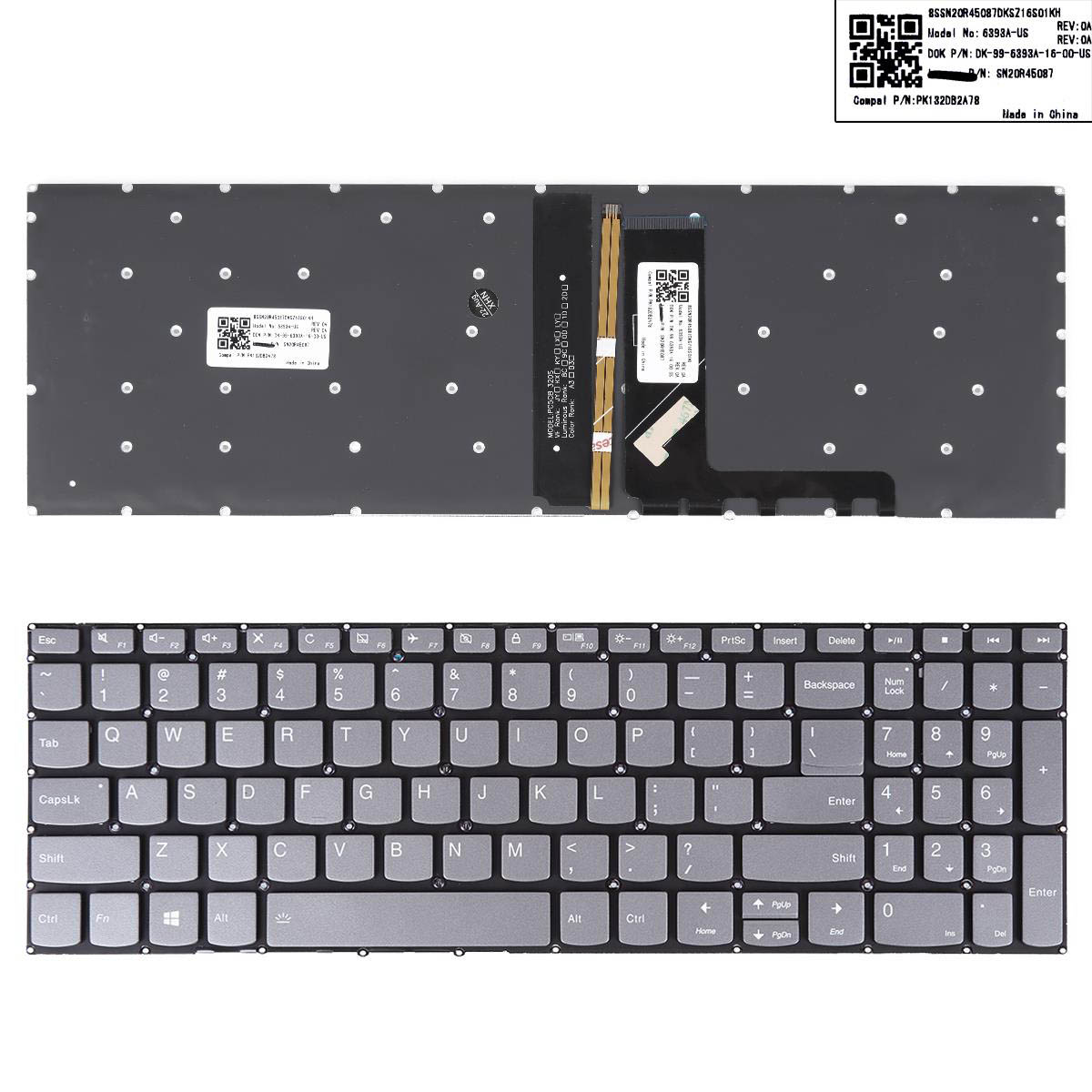 Клавиатура за лаптоп Lenovo IdeaPad V330-15IKB Сива Без Рамка с Подсветка Версия 2 US/UK | JAR Computers Клавиатура за лаптоп Lenovo IdeaPad V330-15IKB Сива Без Рамка с Подсветка Версия 2 US/UK