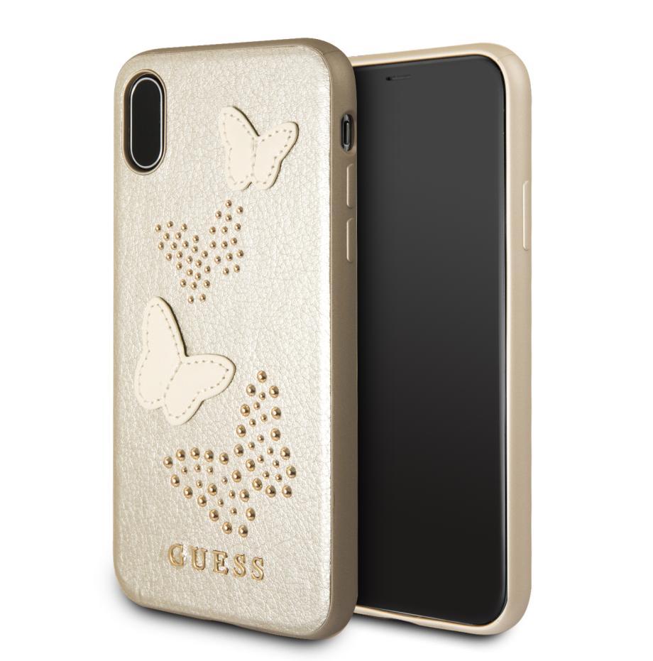 Дизайнерски кожен кейс за iPhone XS,iPhone X - Guess Studs and Sparlkes Butterfies Leather Hard Case (златист) | JAR Computers Дизайнерски кожен кейс за iPhone XS,iPhone X - Guess Studs and Sparlkes Butterfies Leather Hard Case (златист)