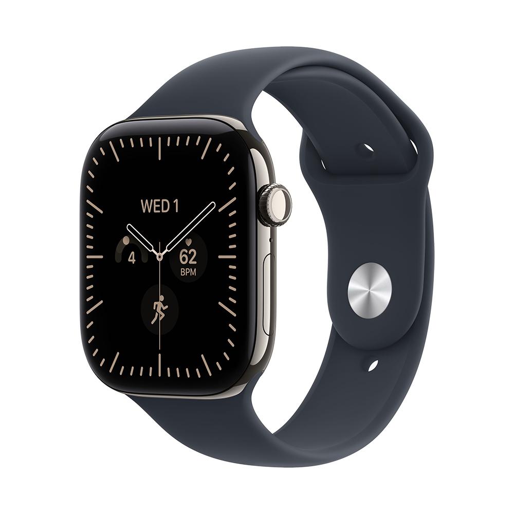 Apple Watch S12 Cellular 46mm Natural Titanium Case with Navy Blue Sport Band - S/M | JAR Computers Apple Watch S12 Cellular 46mm Natural Titanium Case with Navy Blue Sport Band - S/M