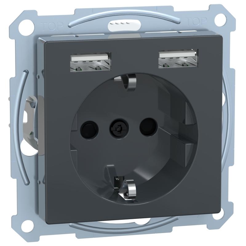 Контакт шуко 16A с 2x USB тип А 2.4A 12W с лицев панел Антрацит System M - Schneider Electric Merten System M MEG2366-0414 | JAR Computers Контакт шуко 16A с 2x USB тип А 2.4A 12W с лицев панел Антрацит System M - Schneider Electric Merten System M MEG2366-0414