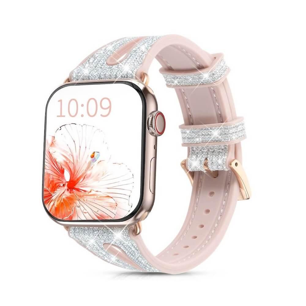 Силиконова каишка с кристали за Apple Watch 38мм, 40мм, 41мм - Kingxbar New Chameleon Band (сребрист-розов) | JAR Computers Силиконова каишка с кристали за Apple Watch 38мм, 40мм, 41мм - Kingxbar New Chameleon Band (сребрист-розов)
