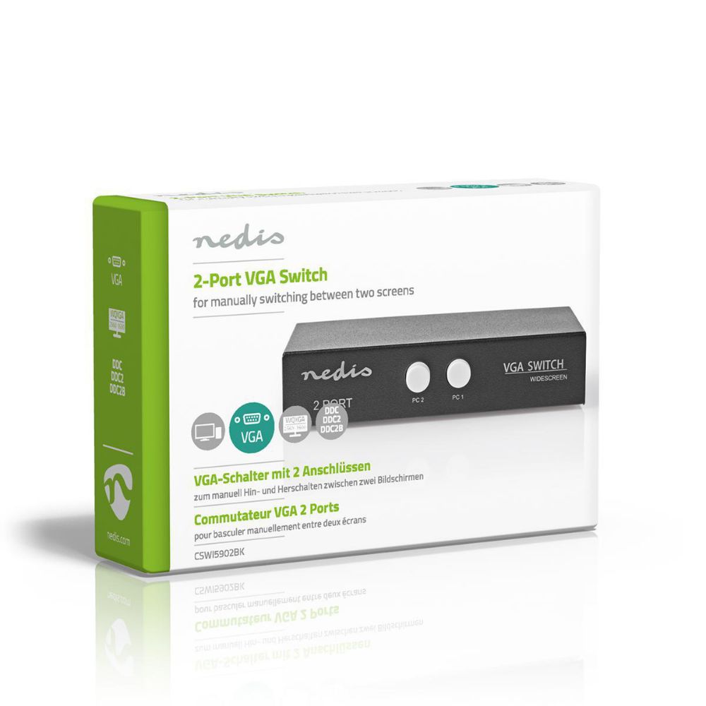 Nedis 2-Port VGA Switch Connecting 2 PCs to 1 Monitor (CSWI5902BK) (NEDCSWI5902BK)