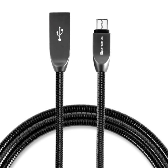 Компактен microUSB кабел с оплетка от неръждаема стомана - 4smarts FerrumCord Stainless Steel MicroUSB Data Cable 1m. (черен) | JAR Computers Компактен microUSB кабел с оплетка от неръждаема стомана - 4smarts FerrumCord Stainless Steel MicroUSB Data Cable 1m. (черен)