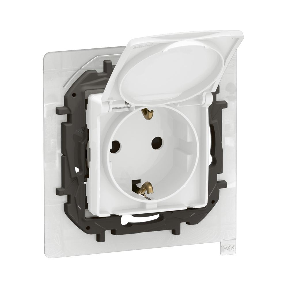 Контакт Шуко 2P+E 16A с капак IP44 детска защита и автоматични клеми Бял - Legrand Niloe New NP3128WH | JAR Computers Контакт Шуко 2P+E 16A с капак IP44 детска защита и автоматични клеми Бял - Legrand Niloe New NP3128WH