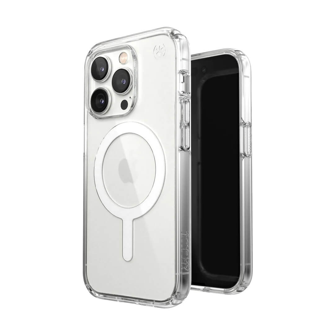 Speck Presidio Perfect Clear Case - удароустойчив хибриден кейс с Magsafe за iPhone 14 Pro (прозрачен)