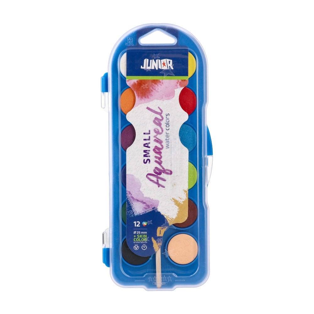 Акварелни бои Junior Aqua Real, с четка, малки, 12 цвята | JAR Computers Акварелни бои Junior Aqua Real, с четка, малки, 12 цвята
