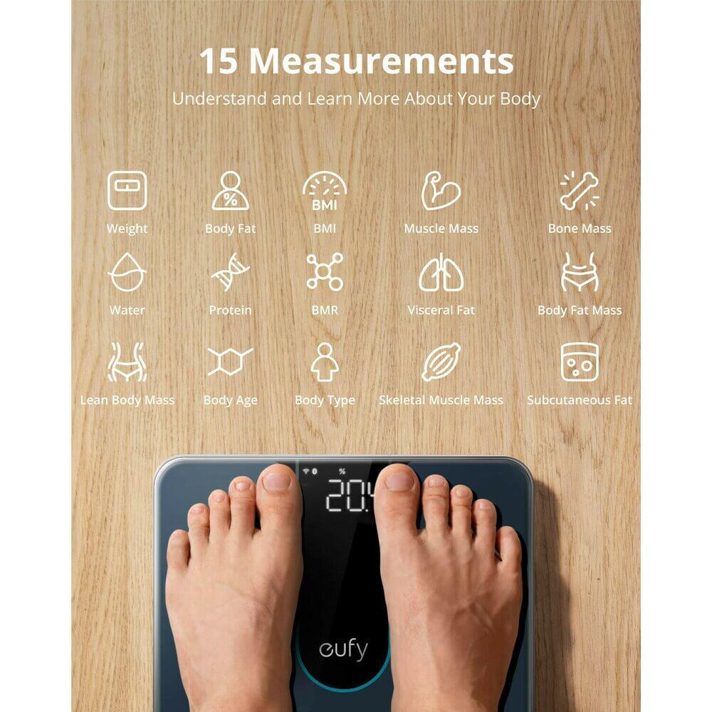 Безжичен умен кантар за измерване на 15 телесни показатели - Anker Eufy Smart Scale P2 (черен) | JAR Computers Безжичен умен кантар за измерване на 15 телесни показатели - Anker Eufy Smart Scale P2 (черен)