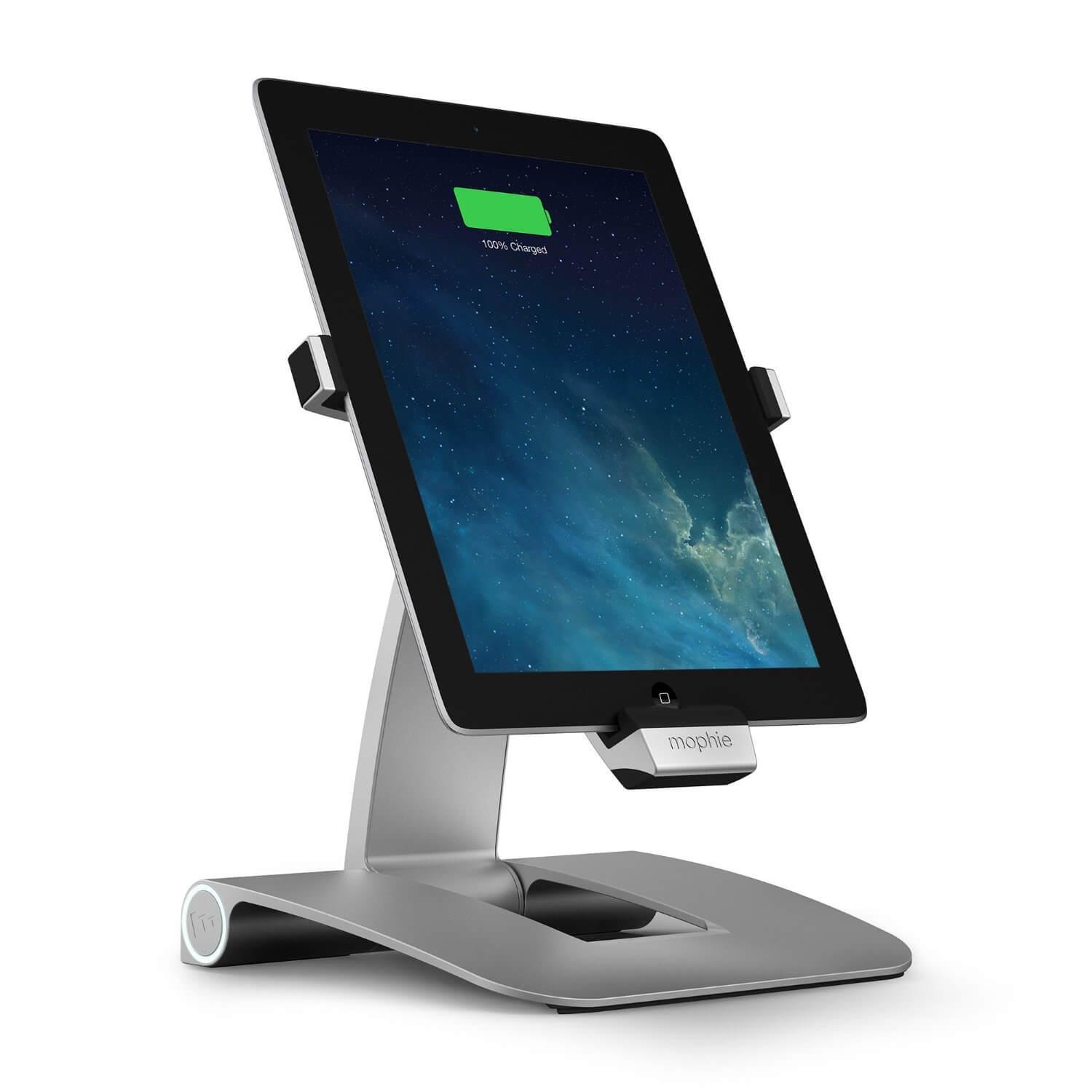 Дизайнерска алуминиева поставка със захранване за iPad Pro 9.7 Air, Air 2, iPad 4 - Mophie Dual Axis Power Docking Station | JAR Computers Дизайнерска алуминиева поставка със захранване за iPad Pro 9.7 Air, Air 2, iPad 4 - Mophie Dual Axis Power Docking Station