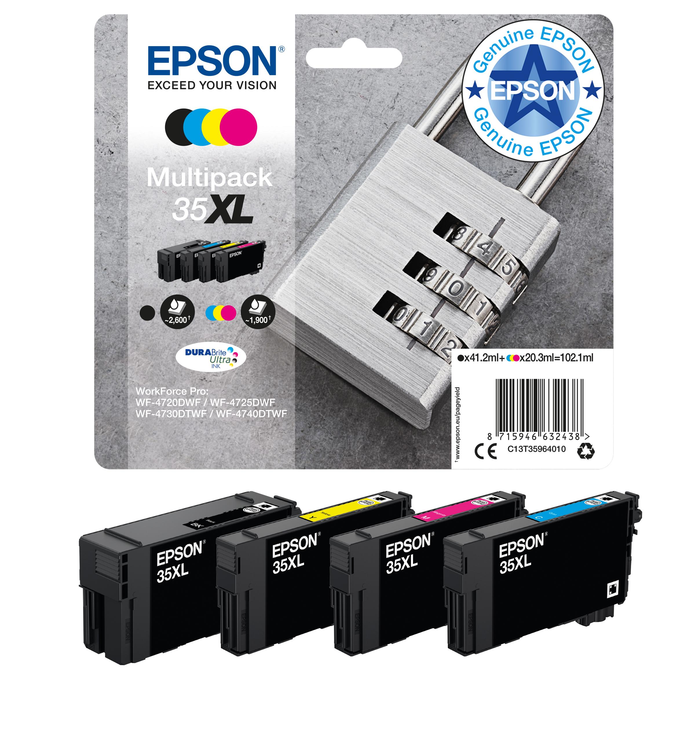 Epson Padlock C13T35964010 глава и патрон за мастиленоструен принтер 1 броя Оригинал High (L) Yield Черен, Синьо-зелен, Пурпурен, Жълт | JAR Computers Epson Padlock C13T35964010 глава и патрон за мастиленоструен принтер 1 броя Оригинал High (L) Yield Черен, Синьо-зелен, Пурпурен, Жълт