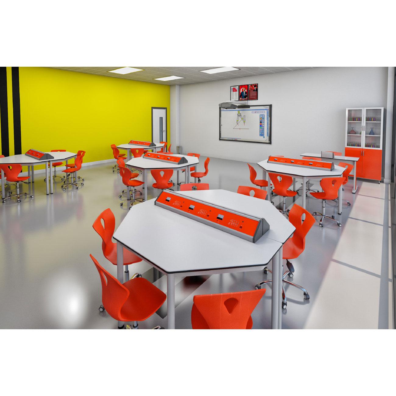 Кабинет по физика RFG Hexa, над VII клас, за 24 ученика, HPL плот, метални крака, бяло-червен | JAR Computers Кабинет по физика RFG Hexa, над VII клас, за 24 ученика, HPL плот, метални крака, бяло-червен