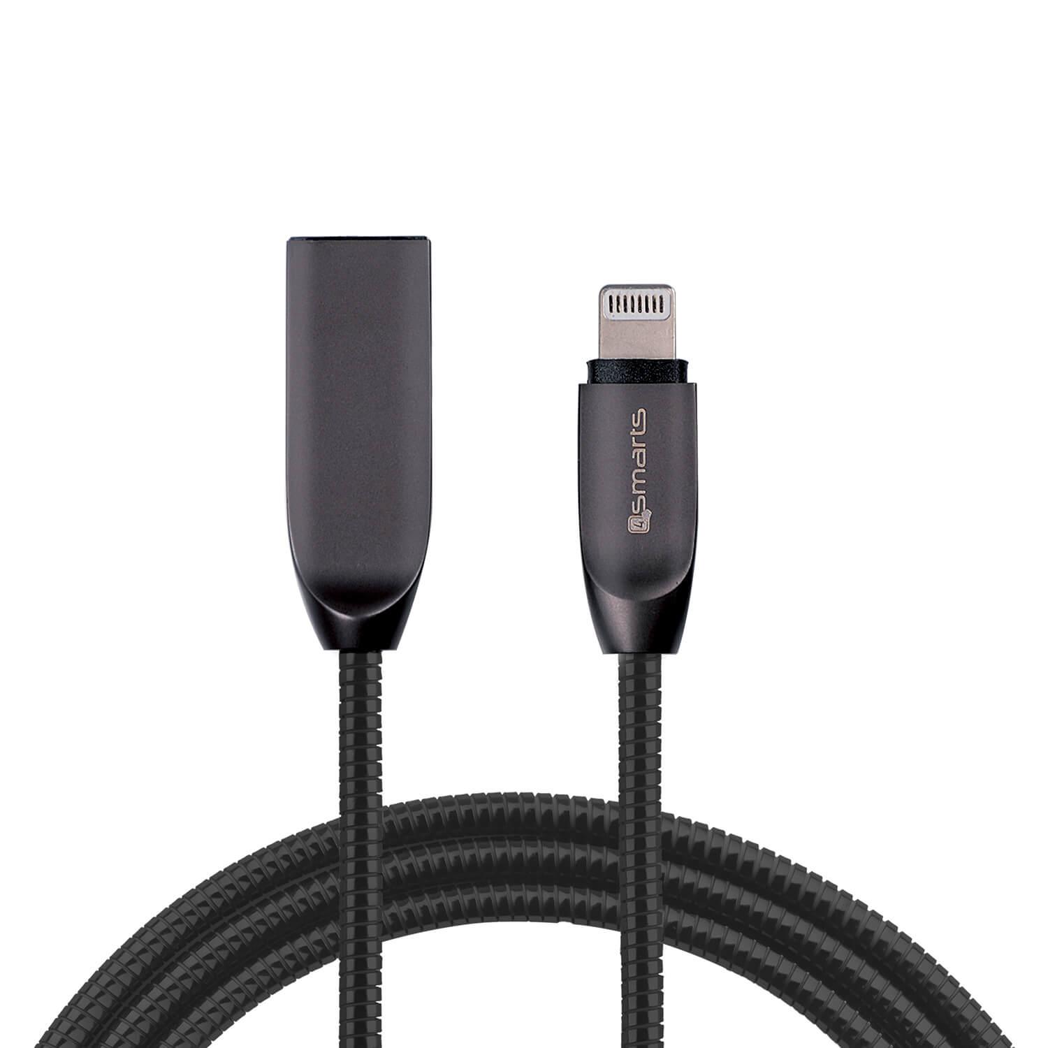 Lightning кабел с оплетка от неръждаема стомана за iPhone, iPad, iPod (100 см) - 4smarts FerrumCord Stainless Steel Lightning Data Cable (черен) | JAR Computers Lightning кабел с оплетка от неръждаема стомана за iPhone, iPad, iPod (100 см) - 4smarts FerrumCord Stainless Steel Lightning Data Cable (черен)