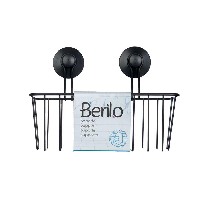 Поставка за баня Berilo, стенна, правоъгълна, метална, с вакуум, черна | JAR Computers Поставка за баня Berilo, стенна, правоъгълна, метална, с вакуум, черна