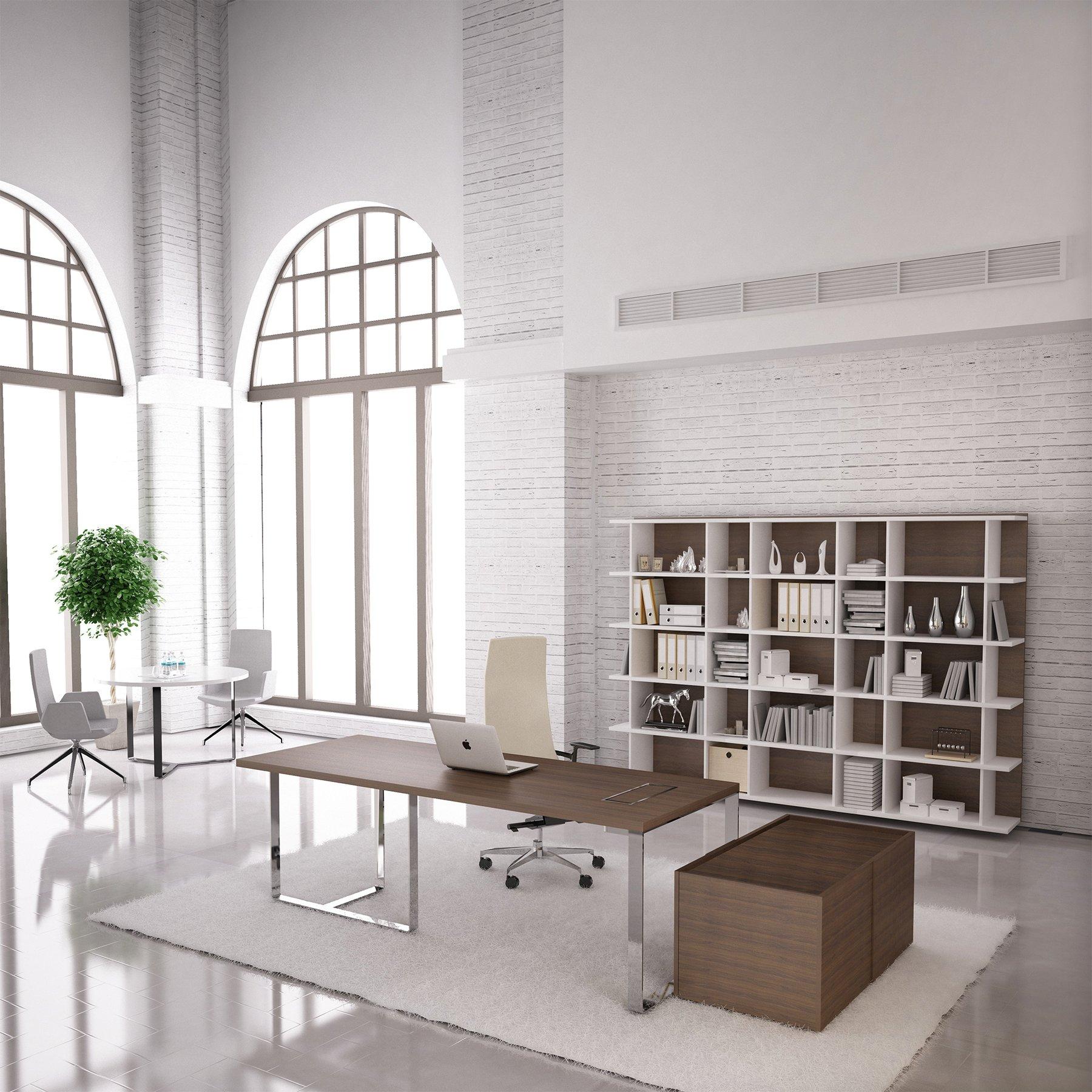 Бюро Narbutas Plana, 2200 x 900 x 750 mm, фурнир дъб, бял метал, бял метал на кабелната кутия