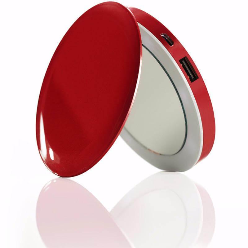Джобна външна батерия с огледало и LED светлина - Hyper Pearl Make-Up Mirror And Power Bank 3000mAh (червен) | JAR Computers Джобна външна батерия с огледало и LED светлина - Hyper Pearl Make-Up Mirror And Power Bank 3000mAh (червен)