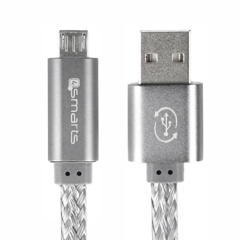 Качествен microUSB кабел за мобилни устройства (15см) - 4smarts GleamCord Micro-USB Data Cable (сив) | JAR Computers Качествен microUSB кабел за мобилни устройства (15см) - 4smarts GleamCord Micro-USB Data Cable (сив)