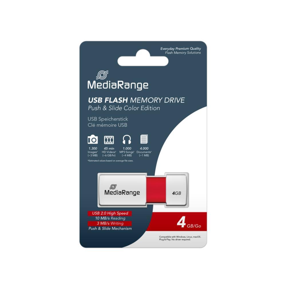 MEDIARANGE USB FLASH DRIVE 4GB RED (MR970)