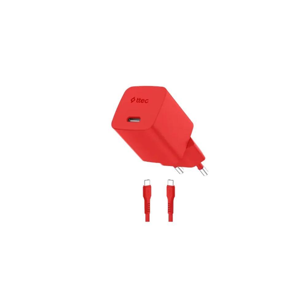 ttec SmartCharger GAN 45W PD Travel Fast Charger+ USB-C - USB-C 3A Cable Neon Red (2SCG45CNK) (TTEC2SCG45CNK) | JAR Computers ttec SmartCharger GAN 45W PD Travel Fast Charger+ USB-C - USB-C 3A Cable Neon Red (2SCG45CNK) (TTEC2SCG45CNK)