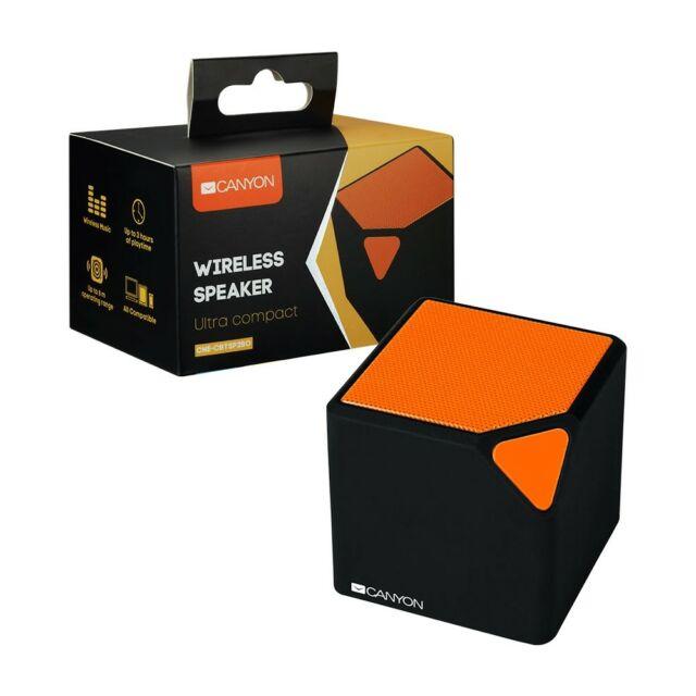 CANYON Portable Bluetooth V4.2+EDR stereo speaker with 3.5mm Aux, micro-USB port, bulit in 300mA battery, Black and Orange CNE-CBTSP2BO | JAR Computers CANYON Portable Bluetooth V4.2+EDR stereo speaker with 3.5mm Aux, micro-USB port, bulit in 300mA battery, Black and Orange CNE-CBTSP2BO