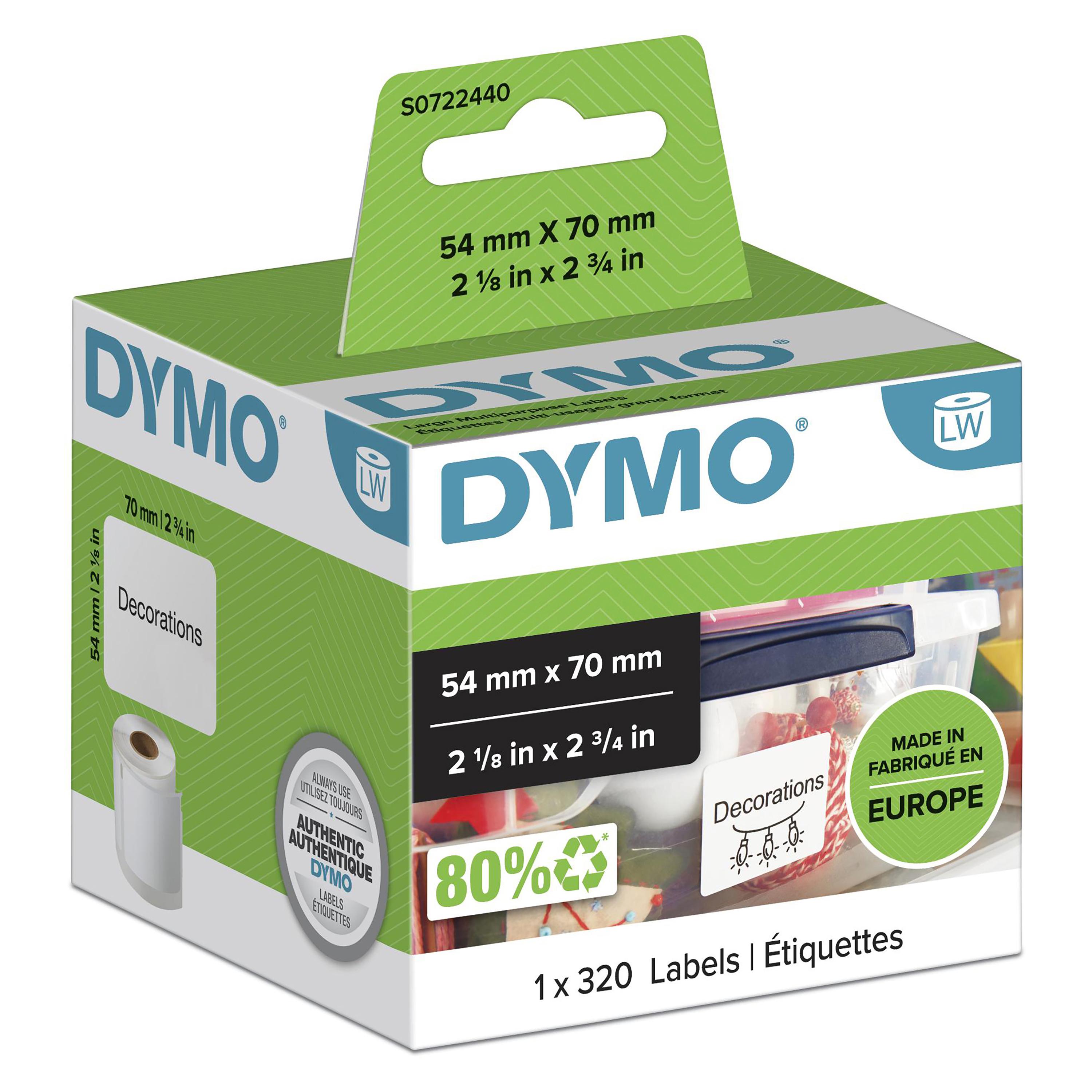 DYMO LW - Multi-Purpose Labels - 54 x 70 mm - S0722440 Бяла Самозалепващ се етикет на принтер | JAR Computers DYMO LW - Multi-Purpose Labels - 54 x 70 mm - S0722440 Бяла Самозалепващ се етикет на принтер