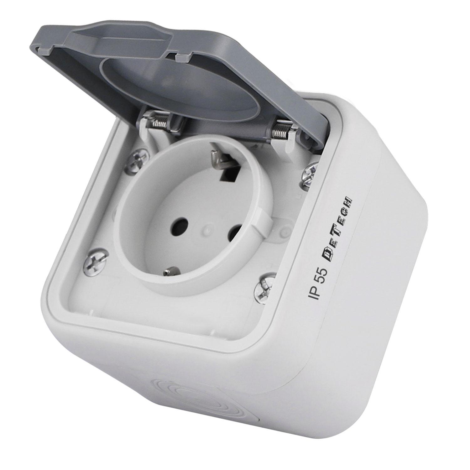 Единичен влагоустойчив контакт DeTech DE-8008-9142, За вграждане, Шуко, 250V, 16A, IP55, Бял - 75149 | JAR Computers Единичен влагоустойчив контакт DeTech DE-8008-9142, За вграждане, Шуко, 250V, 16A, IP55, Бял - 75149