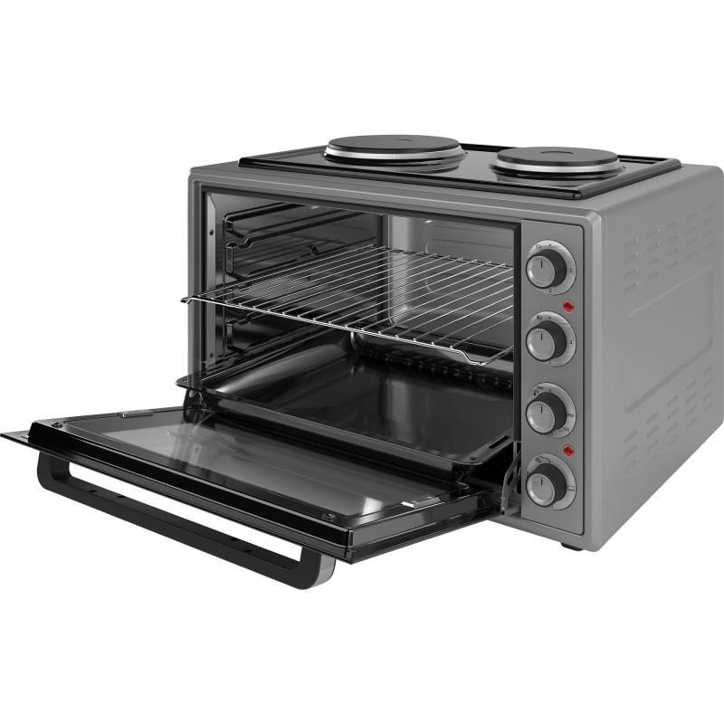 Малка готварска печка Elite EMO-70302G, 2000W, 70 л, 3 функции, Двойно стъкло, Термостат, Таймер, Инокс | JAR Computers Малка готварска печка Elite EMO-70302G, 2000W, 70 л, 3 функции, Двойно стъкло, Термостат, Таймер, Инокс