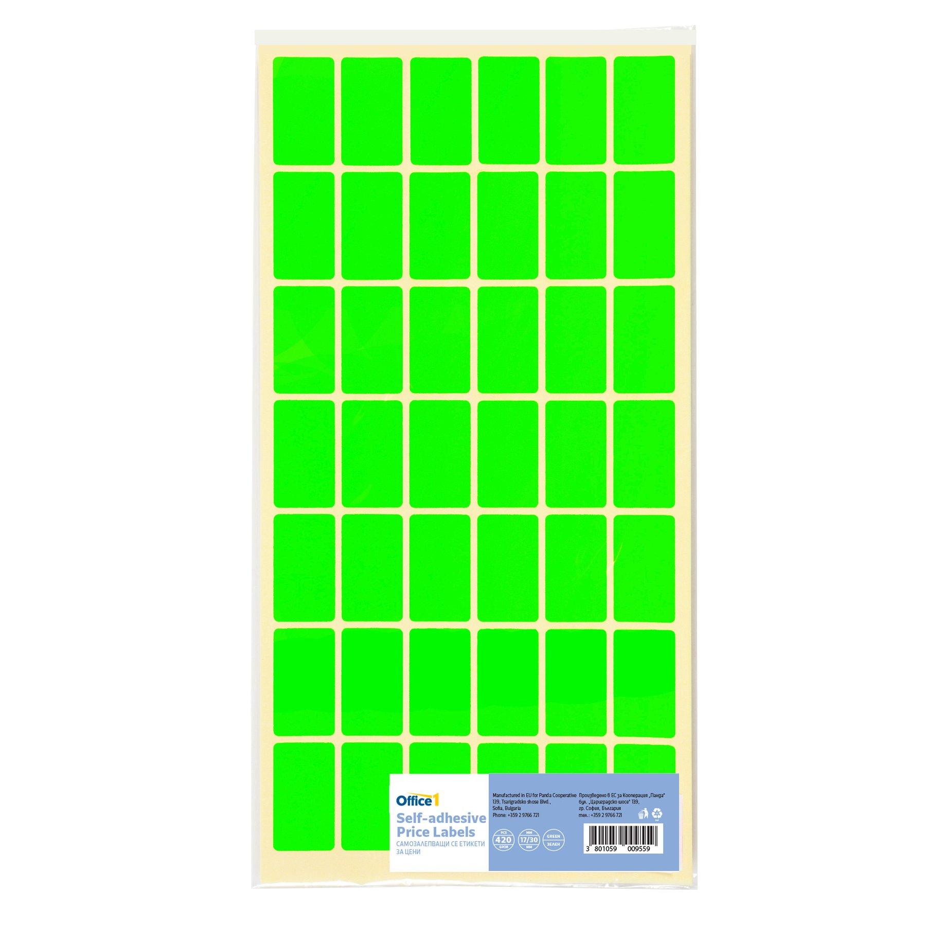 Office 1 Самозалепващи се етикети за цени, 17 x 30 mm, зелени, 420 броя | JAR Computers Office 1 Самозалепващи се етикети за цени, 17 x 30 mm, зелени, 420 броя