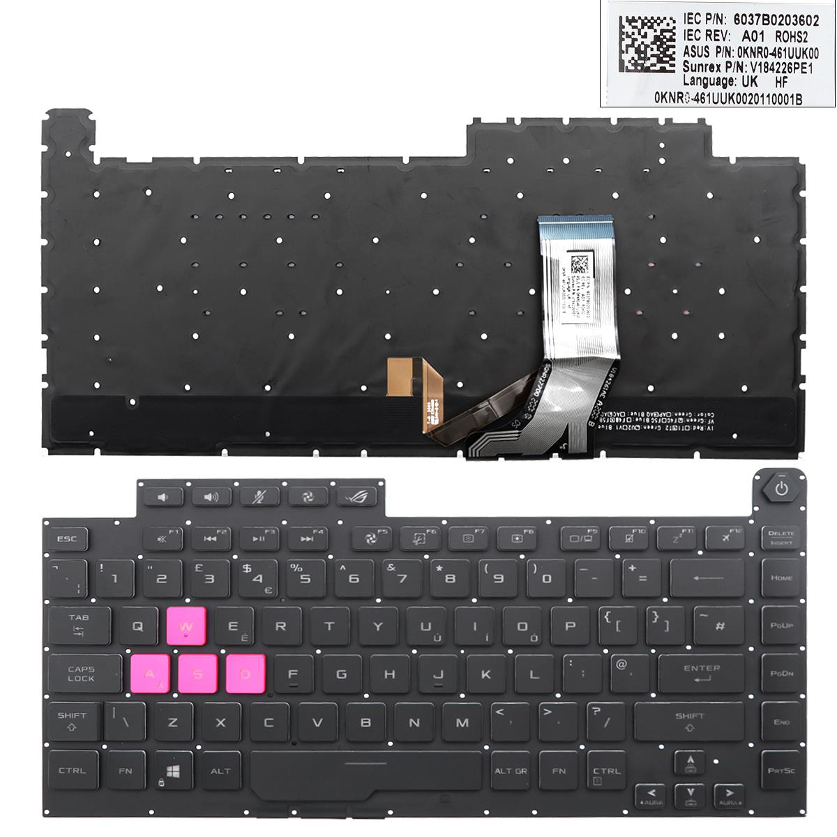 Клавиатура за лаптоп Asus ROG Strix G512 G531 G531G Черна Без Рамка с Малък Ентър, С Подсветка - Употребявана | JAR Computers Клавиатура за лаптоп Asus ROG Strix G512 G531 G531G Черна Без Рамка с Малък Ентър, С Подсветка - Употребявана